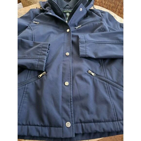 Lauren Ralph Lauren Soft Shell Hooded Lined Jacket Women's Size S Navy Preppy - Picture 2 of 6